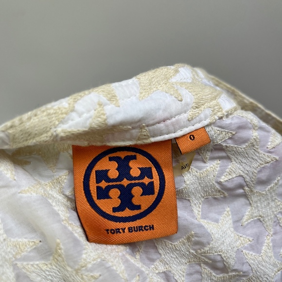 TORY BURCH Women's Shirt 0 Small Blouse Embroidered Stars cream L/S Top GG23 - Picture 5 of 6